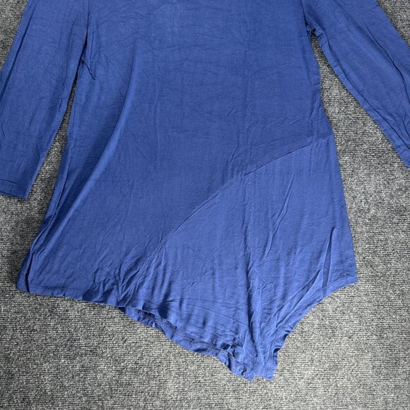 LOGO Lori Goldstein Womens Medium Tunic Top Blue Stretch Asymmetrical Tie Hem - Picture 2 of 8